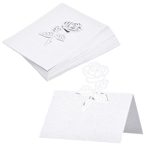 50 Stück Tischkarten Hochzeit Namensschilder, Gefaltete Sitzplatzkarten für Hochzeiten, Platzkarten Hochzeit Papier, 120x90mm, Ausgehöhlte Tischkarten Geburtstag für Bankette, Feste, Partys (Weiß) 50 Stück Tischkarten Hochzeit Namensschilder, Gefaltete Sitzplatzkarten für Hochzeiten, Platzkarten Hochzeit Papier, 120x90mm, Ausgehöhlte Tischkarten Geburtstag für Bankette, Feste, Partys (Weiß) von Granvoo