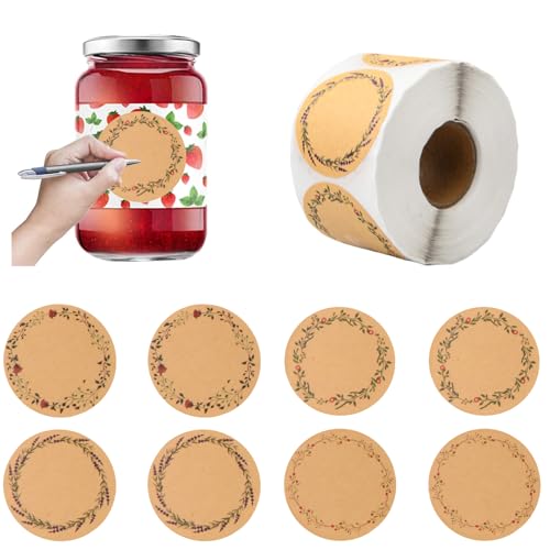 Granvoo 500 Stück Handgemachte Aufkleber Label, Etikettenaufkleber aus Kraftpapier, 5cm Runder Aufkleber, Selbstklebend Geschenkaufkleber für Backen Karte Briefumschlag und Hochzeit von Granvoo