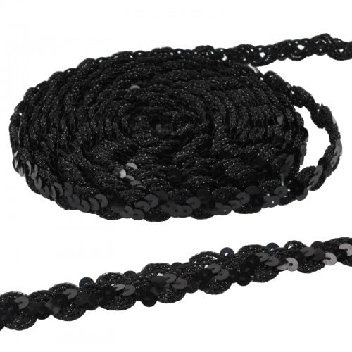 Bunte Paillette Trim, 15m×1.5cm Flacher Pailletten Rolle, Paillettenband Schwarz Elastisch, Paillettenband Besatz Aus Stoff für Nähen, Schmuck Machen, Basteln von Granvoo