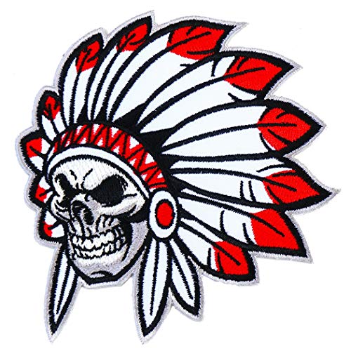 Aufnäher zum Aufbügeln, Motiv: Totenkopf, Indianer, bestickt, zum Aufbügeln, Feuerrot Rot - Skull Native Indian Aufnäher zum Aufbügeln, Motiv: Totenkopf, Indianer, bestickt, zum Aufbügeln, Feuerrot Rot - Skull Native Indian von Graphic Dust