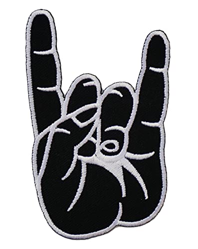 Graphic Dust Black Rock n Roll Handschild zum Aufbügeln bestickter Patch Finger Hand Symbol Musik Rock Heavy Metal Musik Biker Motorrad Freiheit Pop Punk Rock Jacke Jeans von Graphic Dust