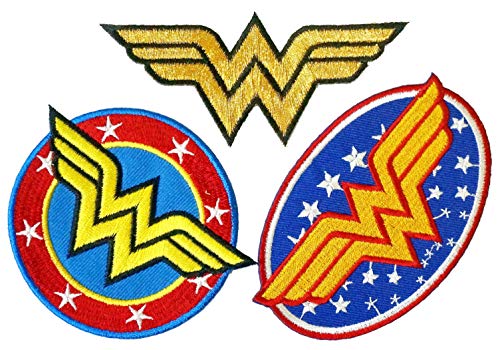 Set mit 3 bestickten Wonder Woman Aufnähern zum Aufbügeln Logo Superhelden von Graphic Dust