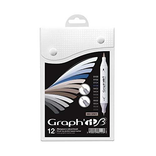 Graphit Brush Set mit 12 Markern mit doppelter Spitze – Mix Grey Colors von GRAPH'IT