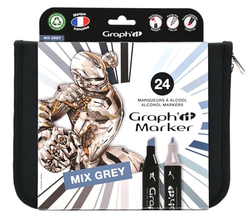 Graph'it Marker Filzstifte, 24er-Set Mix Greys colors von GRAPH'IT