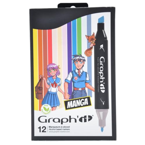 Graph'it Marker auf Alkoholbasis, 12er-Set, 2 Spitzen Manga colors von GRAPH'IT