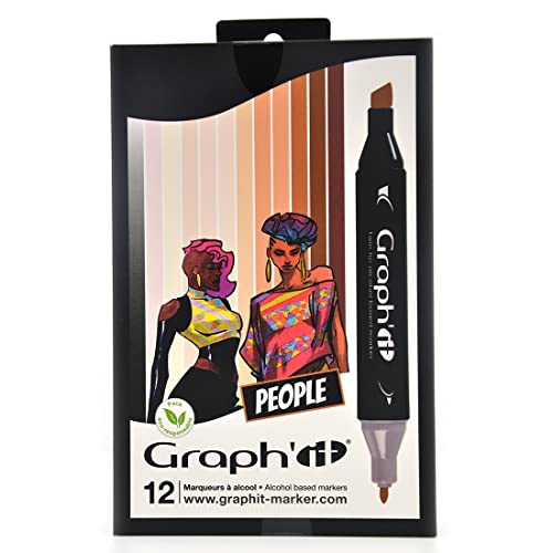 Graph'it Marker auf Alkoholbasis, 12er-Set, 2 Spitzen Skin colors von GRAPH'IT
