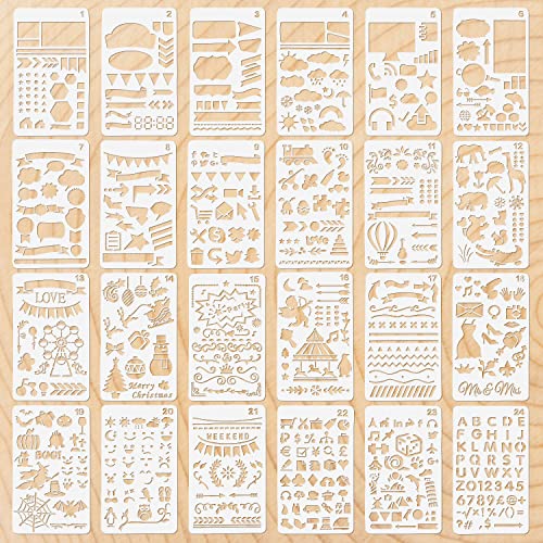 Graplan Bullet Journal Schablonen 24 Stück Stencil Schablonen Wiederverwendbar Zeichenschablonen Schablonen Malen Malschablonen für Tagebuch, Scrapbook DIY Geschenkkarten von Graplan