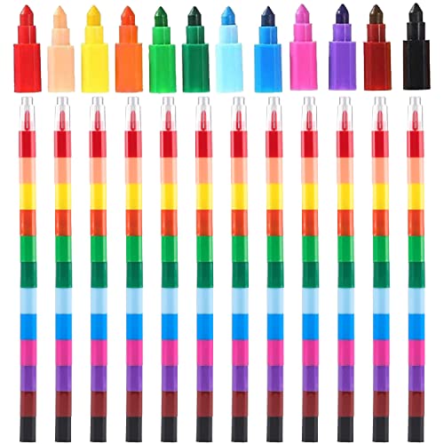Graplan 12 Stück Stapelbare Buntstifte, Wachsmalstifte, Spitzen Kreide Buntstifte, Regenbogen Stifte ideal als Mitgebsel Kindergeburtstag von Graplan