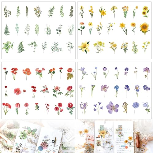 160pcs Ästhetische Scrapbooking Aufkleber Papier Pack, Sticker Blumen, Scrapbook Sticker Blumen Transparent, für Scrapbook Supplies Journal Kit (Pflanze) von Grasslandy