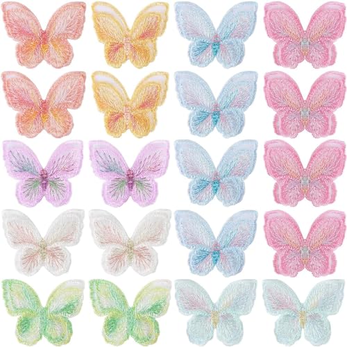20 Stück Gemischt Schmetterling Applikationen, Spitze Schmetterling Applikation, Sie Patches zum Dekorieren, Für Abendgarderobe,Tanzkleidung, Taschen, DIY Kleidung, Kopfbedeckungszubehör (Mehrfarbig) von Grasslandy