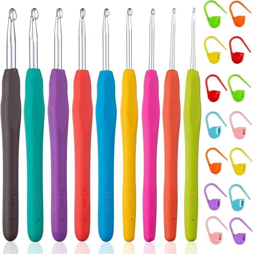23 Stück Häkelnadeln Set, 2,0 mm - 6,0 mm Stricknadeln, Bunt Stricken Häkeln, Häkelnadel Set, TPR Griff Häkelnadeln, für arthritische Hände, Bunt Griff Häkelnadel für Anfänger und Häkelgarn 23 Stück Häkelnadeln Set, 2,0 mm - 6,0 mm Stricknadeln, Bunt Stricken Häkeln, Häkelnadel Set, TPR Griff Häkelnadeln, für arthritische Hände, Bunt Griff Häkelnadel für Anfänger und Häkelgarn von Grasslandy