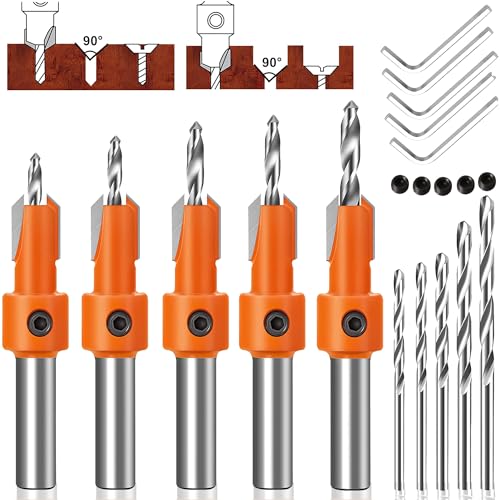 5 Stück 8mm Bohrer Mit Senker, Senkbohrer Holz Kegelsenker Holz,Hartmetallbohrer,Senker Metall Und Senkbohrer Holz Mit Sechskantschlüssel Rundem Schaft Für Holzverarbeitung Kunststoff von Grasslandy