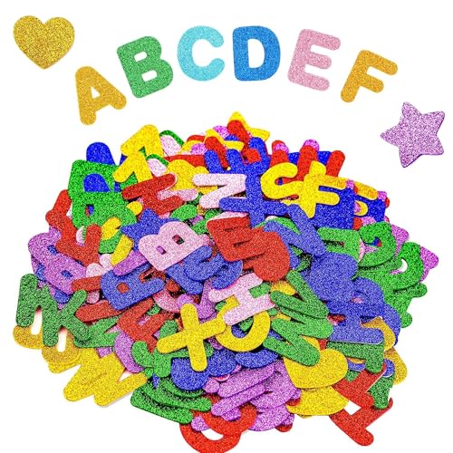 Grasslandy 168 Stück Glitzer Schaumstoff Buchstaben Aufkleber, Multicolor, EVA, Playful Glamour, Wiederverwendbar, für DIY Handwerk Gestalten und Dekorieren von Grasslandy
