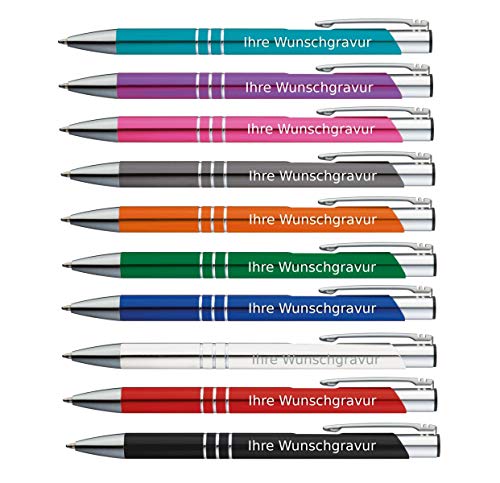10 Kugelschreiber aus Metall / mit Gravur / 10 Farben von Gravur by Livepac Office
