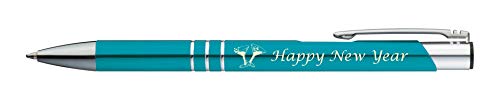 10 Kugelschreiber mit Gravur "Happy New Year" / aus Metall / Farbe: türkis von Gravur by Livepac Office