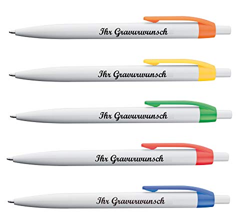 100x Kugelschreiber mit Namensgravur - Clipfarbe:je 20xgrün,orange,gelb,rot,blau von Gravur by Livepac Office