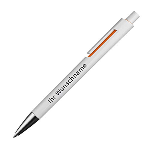 10x Kugelschreiber mit Gravur / mit farbigen Applikationen / Farbe: weiß-orange von Gravur by Livepac Office