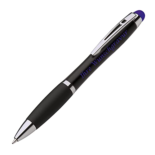 10x Touchpen Leucht-Kugelschreiber mit Gravur / Farbe: schwarz-violett von Gravur by Livepac Office
