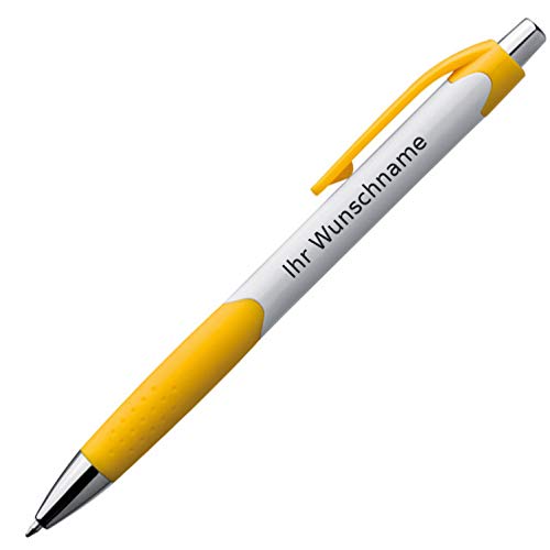 20x Kugelschreiber mit Gravur / mit gummierter Griffzone / Farbe: weiß-gelb von Gravur by Livepac Office