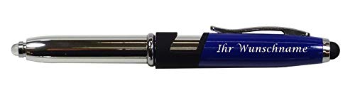 5x LED Touchpen Kugelschreiber mit Gravur mit Smartphone Halterung / silber-blau von Gravur by Livepac Office