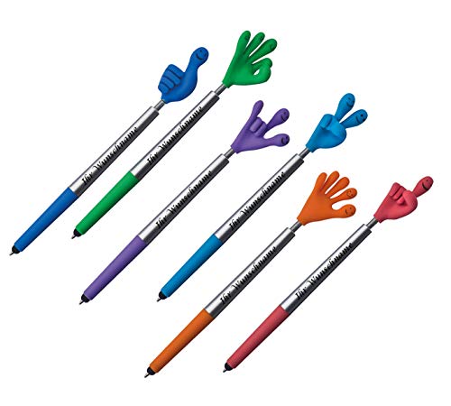 6 Touchpen Kugelschreiber mit Gravur / "Smile Hand" / 6 Farben von Gravur by Livepac Office