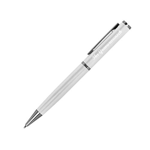 Drehbarer Kugelschreiber aus Metall mit Namensgravur - mit Etui - Farbe: weiss von Gravur by Livepac Office