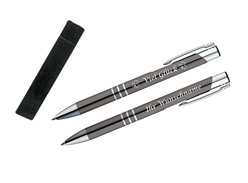 Glücks-Kugelschreiber mit beidseitiger Gravur mit Velouretui / Farbe: anthrazit von Gravur by Livepac Office