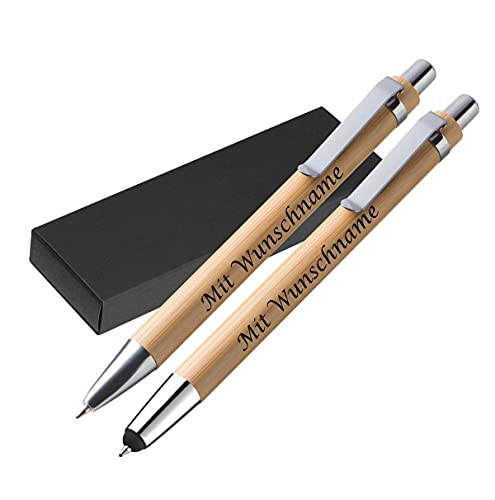 Holz Schreib-Set aus Bambus mit Gravur / Kugelschreiber + Touchpenkugelschreiber von Gravur by Livepac Office