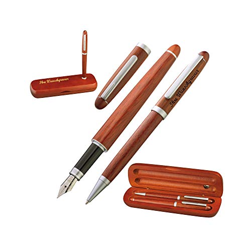Holz-Schreibset mit Namensgravur - Füller und Kugelschreiber - Farbe braun von Gravur by Livepac Office