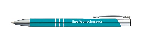 Kugelschreiber aus Metall/mit Gravur/Farbe: türkis von Gravur by Livepac Office