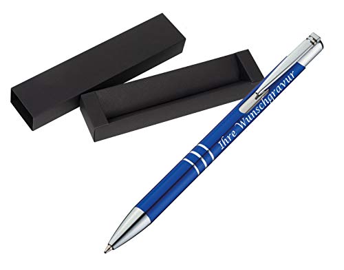 Kugelschreiber aus Metall mit Gravur / mit Pappetui / Farbe: blau von Gravur by Livepac Office