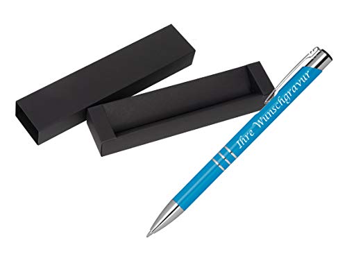 Kugelschreiber aus Metall mit Gravur / mit Pappetui / Farbe: hellblau von Gravur by Livepac Office