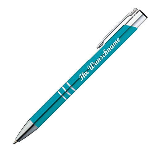 Kugelschreiber aus Metall mit Namensgravur - Farbe: türkis von Gravur by Livepac Office