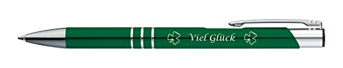 Kugelschreiber mit Gravur "Viel Glück" / aus Metall / Farbe: grün von Gravur by Livepac Office