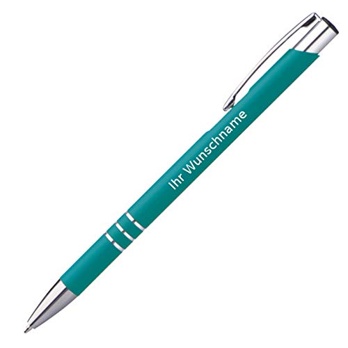 Schlanker Kugelschreiber mit Gravur / aus Metall / Farbe: türkis von Gravur by Livepac Office