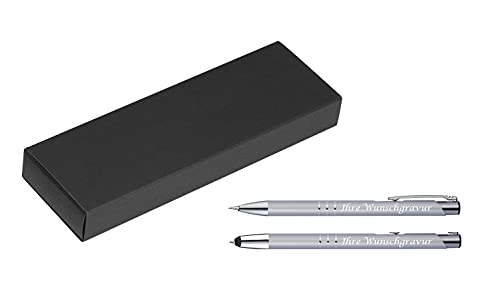 Schreibset mit Gravur / Touchpen Kugelschreiber + Druckbleistift / Farbe: silber von Livepac-Office