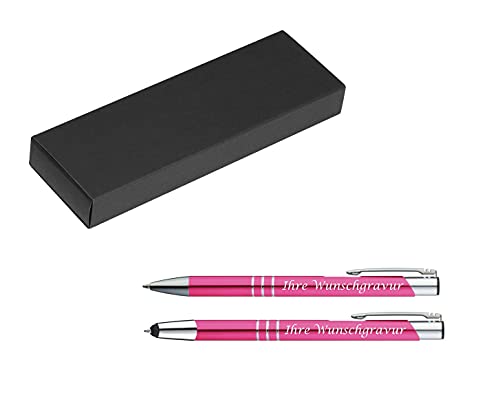 Schreibset mit Gravur / Touchpen Kugelschreiber + Kugelschreiber / Farbe: pink von Gravur by Livepac Office