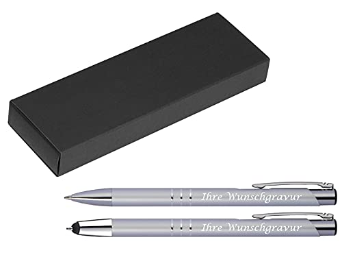 Schreibset mit Gravur / Touchpen Kugelschreiber + Kugelschreiber / Farbe: silber von Gravur by Livepac Office