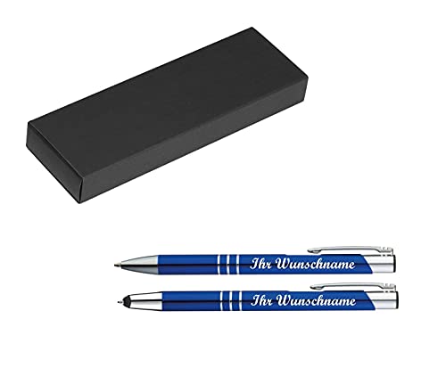 Schreibset mit Namensgravur - Touchpen Kugelschreiber + Kugelschreiber - blau von Gravur by Livepac Office