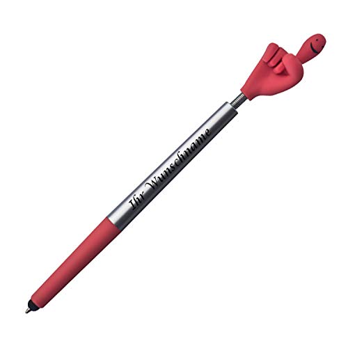 Touchpen Kugelschreiber mit Gravur / "Smile Hand" / Farbe: silber-rot von Gravur by Livepac Office