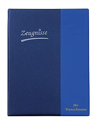 Zeugnismappe mit Gravur / Zeugnisringbuch A4 mit 10 Hüllen /Farbe: metallic blau von Gravur by Livepac Office