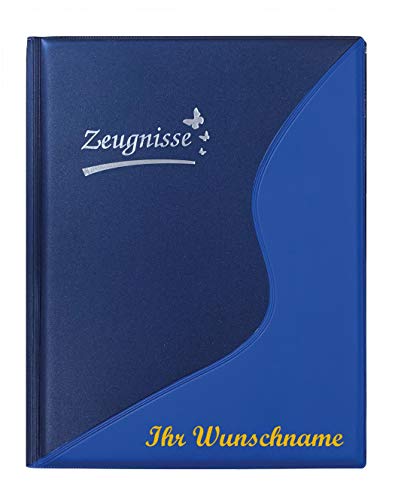 Zeugnismappe mit Namensgravur - mit 12 Hüllen - Farbe: metallic blau Zeugnismappe mit Namensgravur - mit 12 Hüllen - Farbe: metallic blau von Gravur by Livepac Office