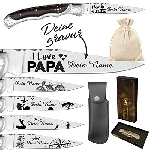 Laguiole Klappmesser personalisiert - graviertes Messer mit Gravur auf der Klinge - Taschenmesser graviert mit Name - eingraviertes Messer - Geschenk für Papa, Geburtstag, Weihnachten - Marron.DESSIN von Gravure Events