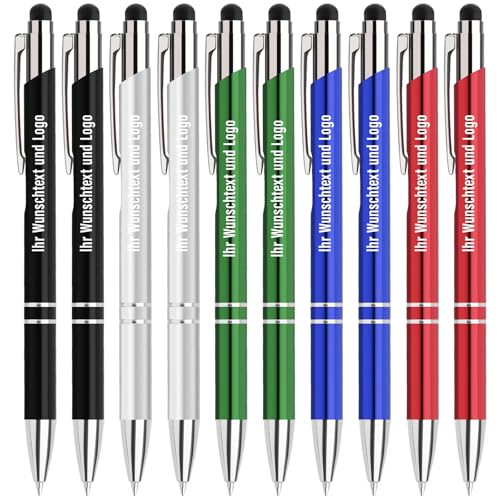 Gravurmaster 10 Stück Kugelschreiber mit Touchpen personalisierter Kugelschreiber mit Gravur Druckkugelschreiber Set, Druckkugelschreiber mit Wunschtext & Logo, Für Business, Büro, Schule unw. Gravurmaster 10 Stück Kugelschreiber mit Touchpen personalisierter Kugelschreiber mit Gravur Druckkugelschreiber Set, Druckkugelschreiber mit Wunschtext & Logo, Für Business, Büro, Schule unw. von Gravurmaster