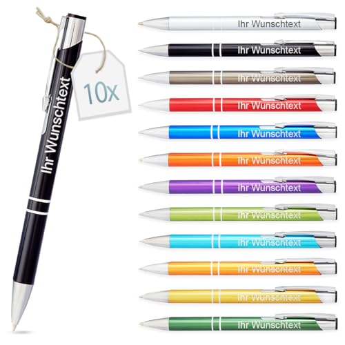 Kugelschreiber mit Gravur | personalisierter Stift mit Wunschtext | blaue Mine | Werbegeschenk & Werbeartikel | personalisierte Kulis für Hochzeit, Büro & Schule (Gemischt, 50 Stück) von Gravurtastisch