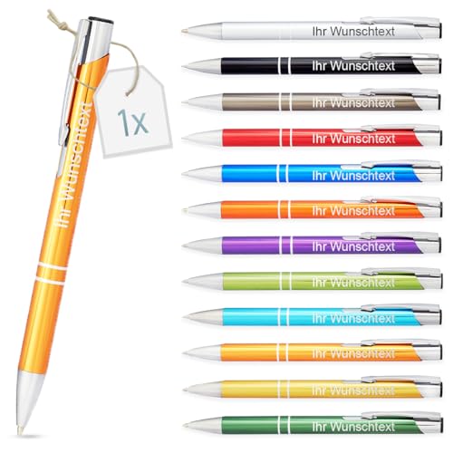 Kugelschreiber mit Gravur | personalisierter Stift mit Wunschtext | blaue Mine | Werbegeschenk & Werbeartikel | personalisierte Kulis für Hochzeit, Büro & Schule (Gold, 1 Stück) von Gravurtastisch