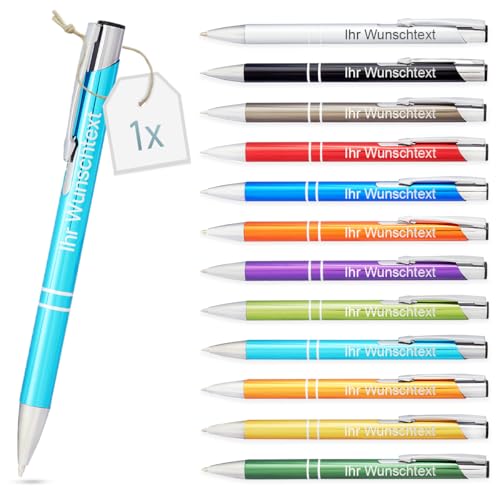 Kugelschreiber mit Gravur | personalisierter Stift mit Wunschtext | blaue Mine | Werbegeschenk & Werbeartikel | personalisierte Kulis für Hochzeit, Büro & Schule (Hellblau, 1Stück) von Gravurtastisch