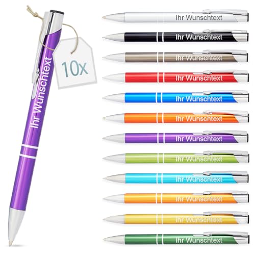 Kugelschreiber mit Gravur | personalisierter Stift mit Wunschtext | blaue Mine | Werbegeschenk & Werbeartikel | personalisierte Kulis für Hochzeit, Büro & Schule (Lila, 10 Stück) von Gravurtastisch