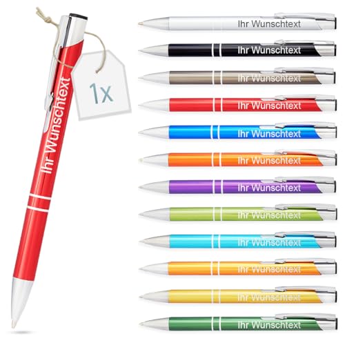 Kugelschreiber mit Gravur | personalisierter Stift mit Wunschtext | blaue Mine | Werbegeschenk & Werbeartikel | personalisierte Kulis für Hochzeit, Büro & Schule (Rot, 1 Stück) von Gravurtastisch