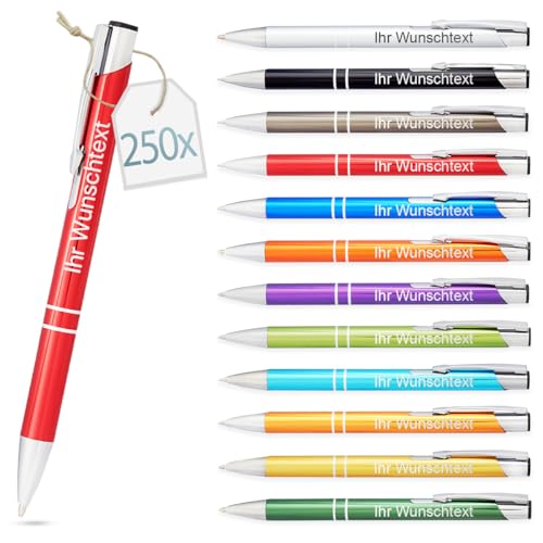 Kugelschreiber mit Gravur | personalisierter Stift mit Wunschtext | blaue Mine | Werbegeschenk & Werbeartikel | personalisierte Kulis für Hochzeit, Büro & Schule (Rot, 250 Stück) von Gravurtastisch
